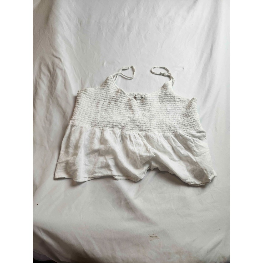 American Eagle Cami Tank Top Womens Size XL White Woven Linen‎ Blend Smocked